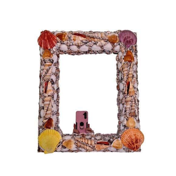 Mid-century Seashell Encrusted MirrorAmerican Folk Art, Coastal